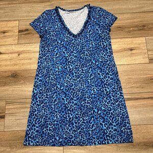 Lilly Pulitzer Etta Dress SZ Medium Oyster Bay Blue My Favorite Spot Pom V Neck